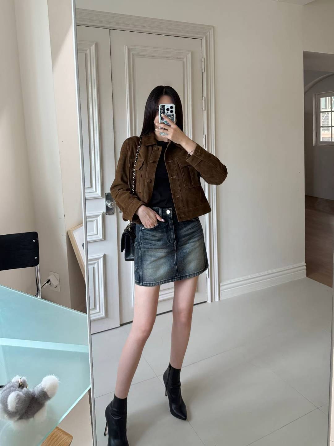 深色刷白牛仔短裙