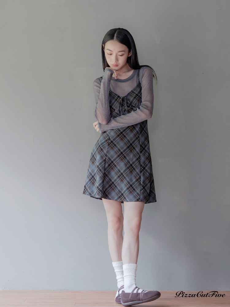 斜格紋肩帶洋裝 PizzaCutFive PCF253483001