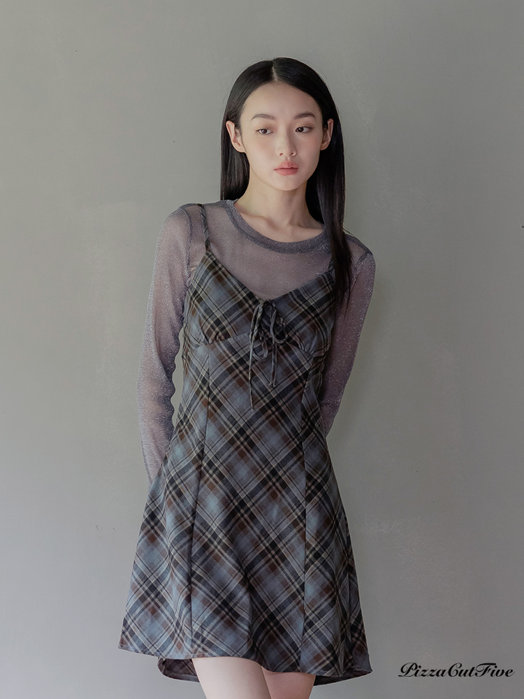 斜格紋肩帶洋裝 PizzaCutFive PCF253483001