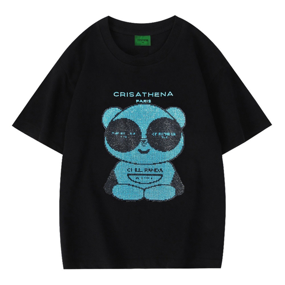 0917cr134-Crisathena-X Chill Panda Glam T-shirt in Black,Blue (S-XL)閃石熊仔 (A134)