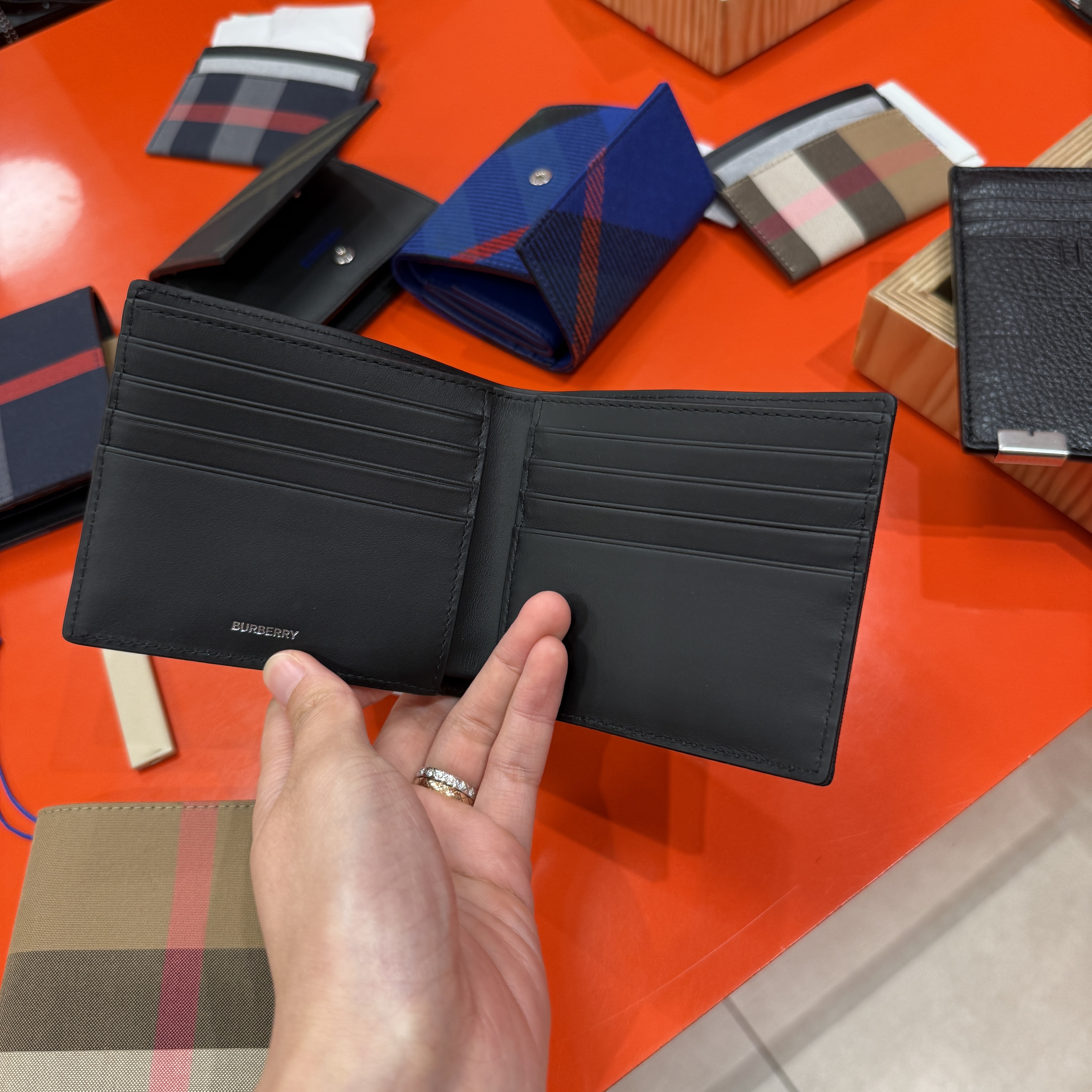 Burberry REG CC Bill check Bi-fold Wallet Navy Grey