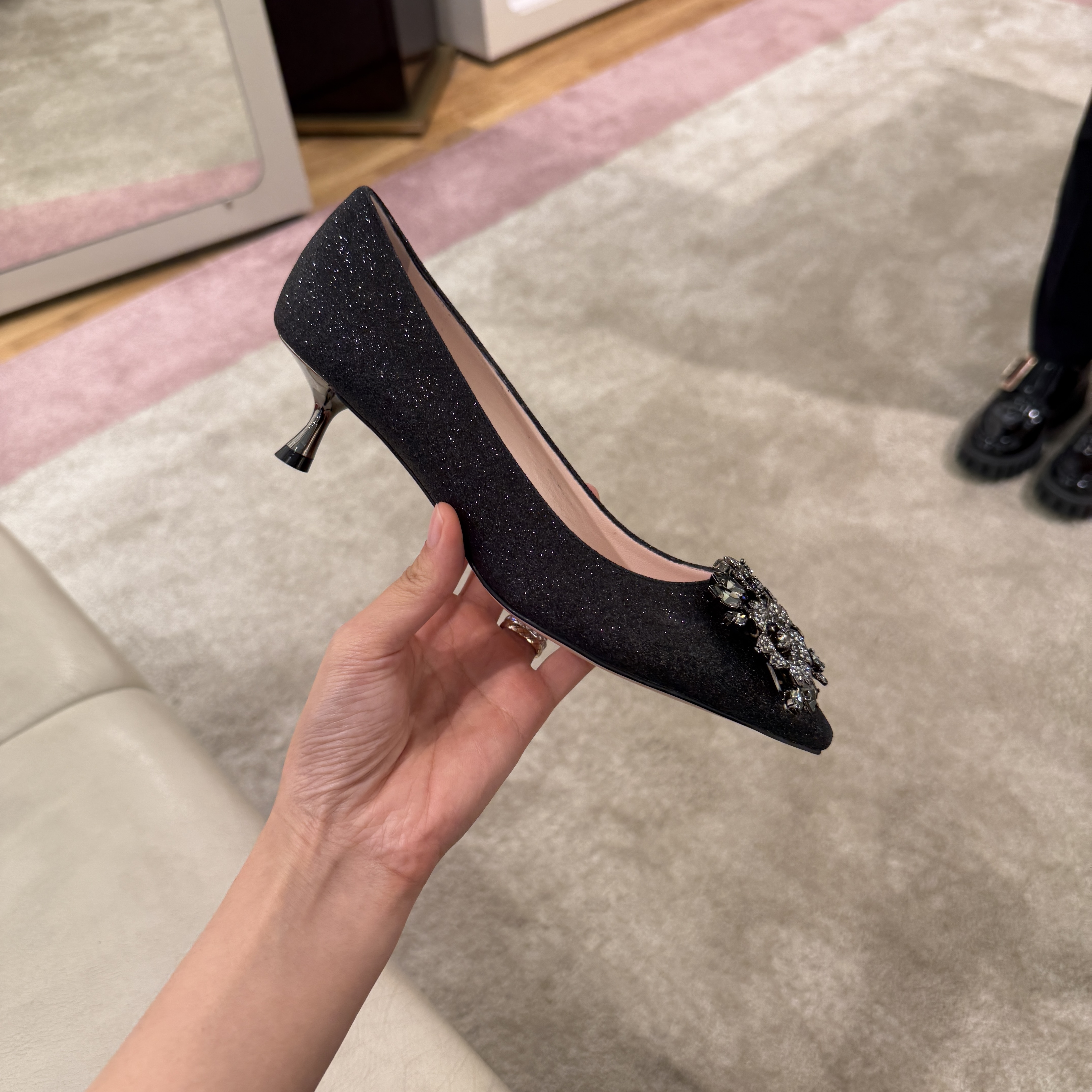 Roger Vivier RV Glittery Floral Buckle heels black