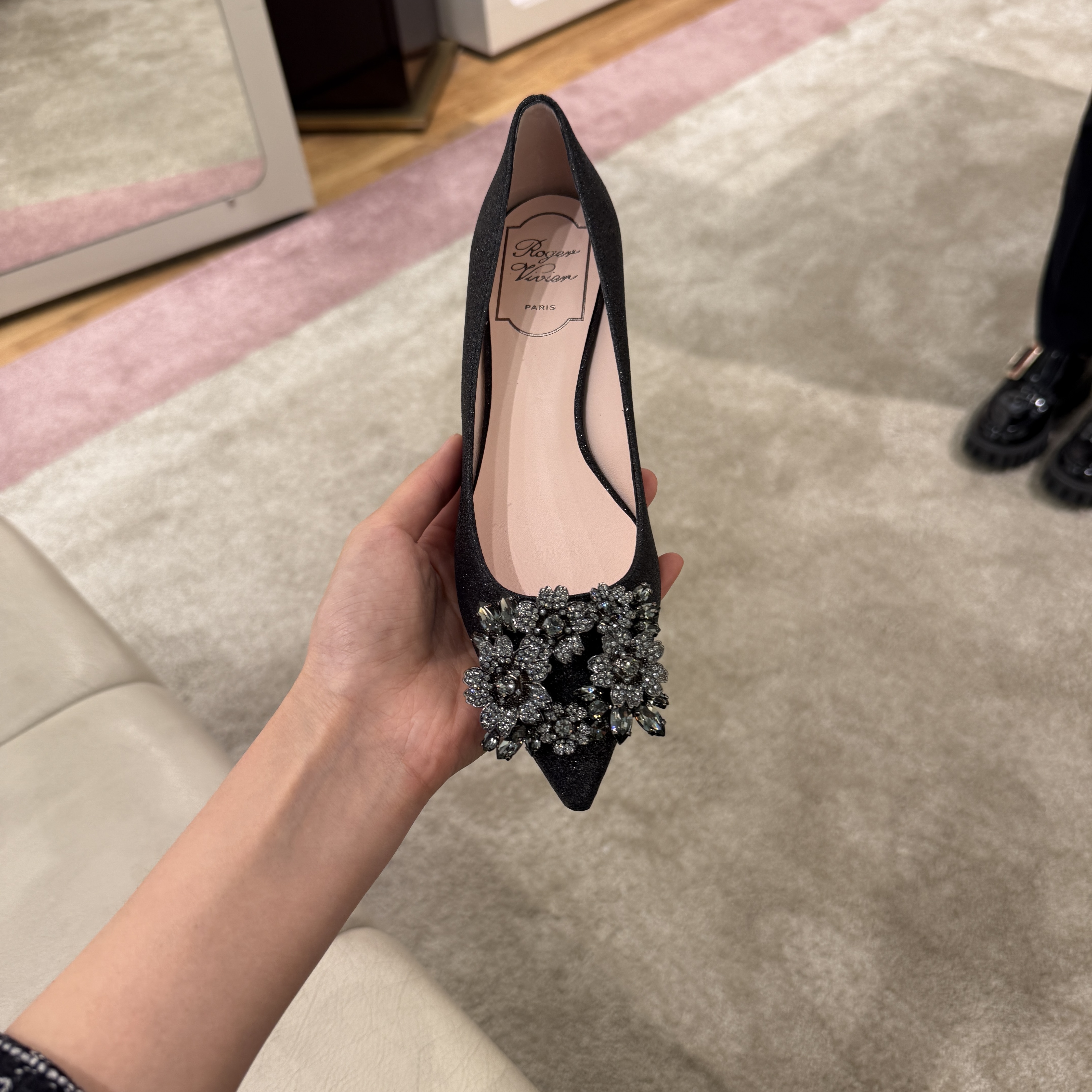 Roger Vivier RV Glittery Floral Buckle heels black