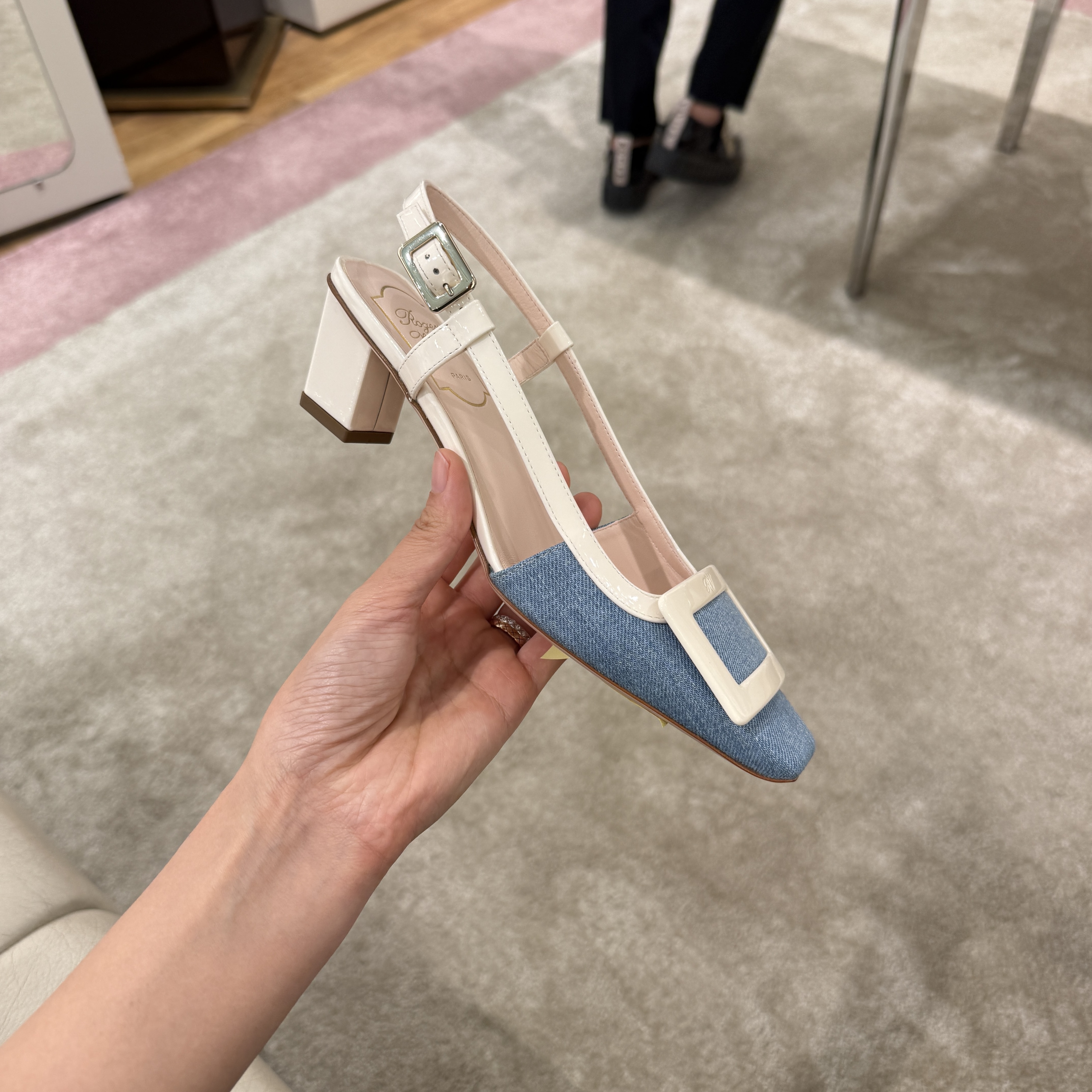 Roger Vivier RV belle vivier Denim slingback heels