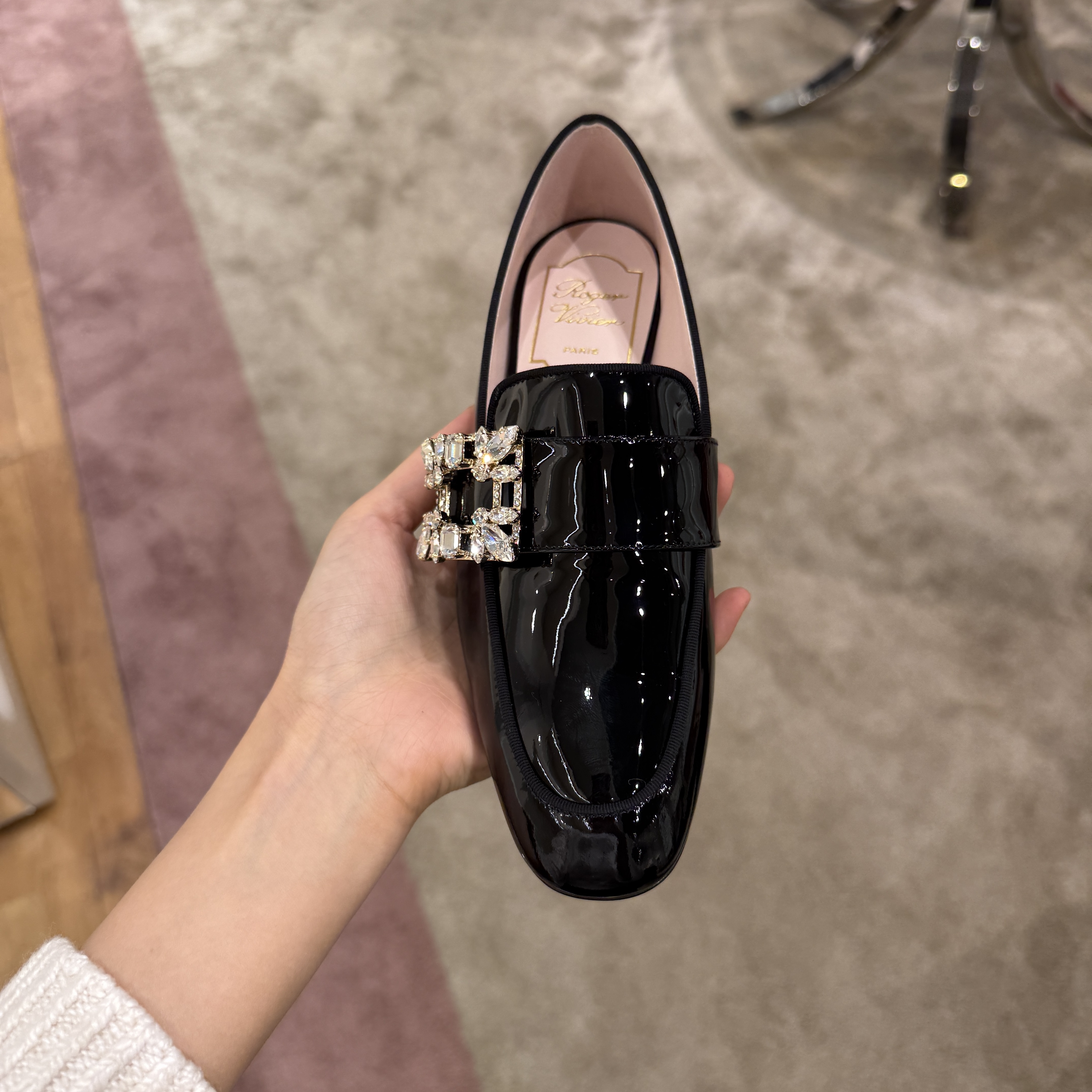 Roger Vivier RV Mini Broche Vivier Buckle Patent Loafers Black