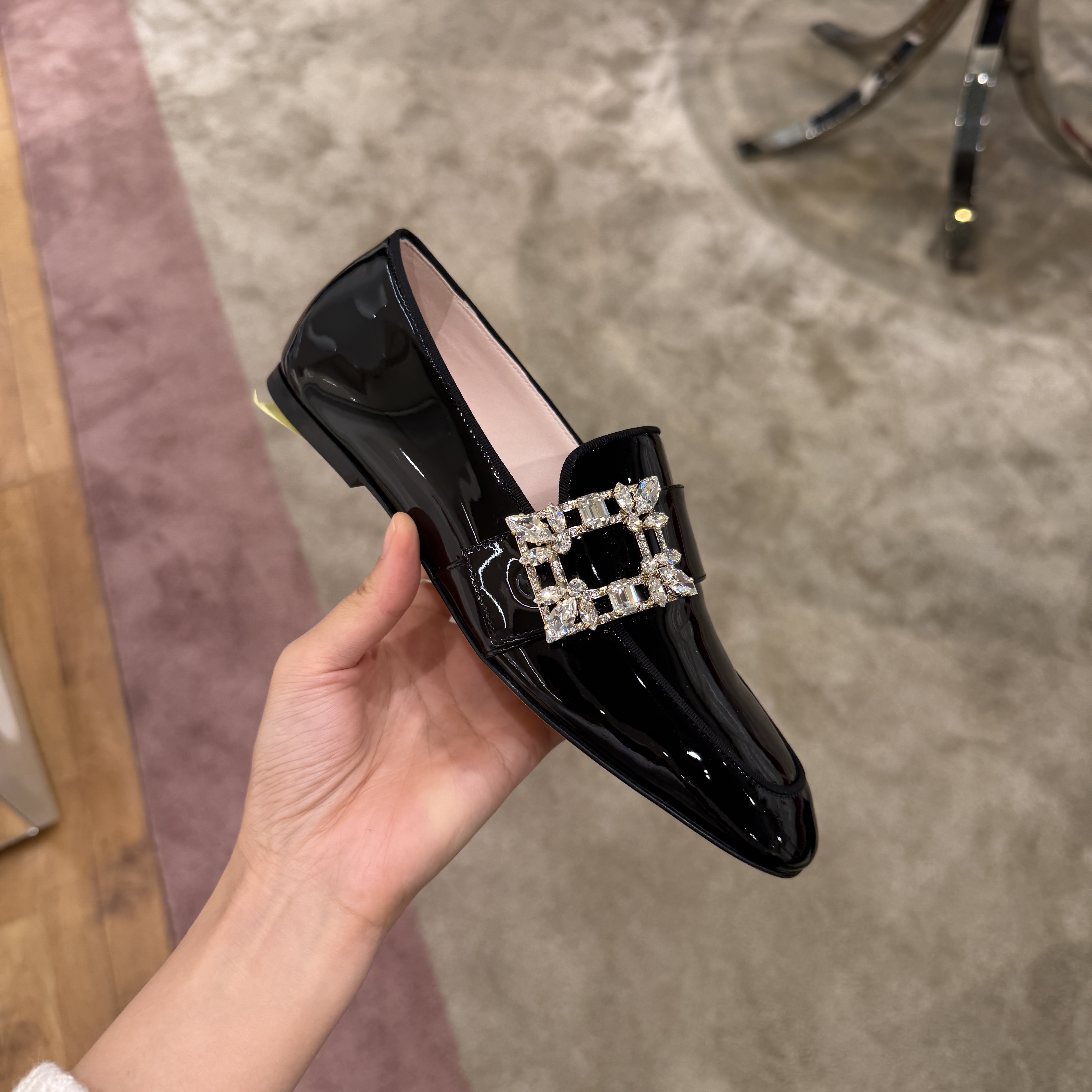 Roger Vivier RV Mini Broche Vivier Buckle Patent Loafers Black