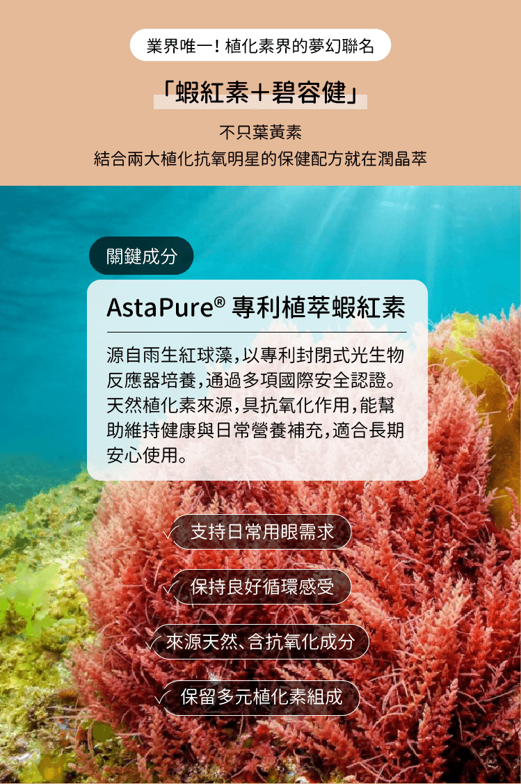 潤晶萃採用AstaPure以色列專利蝦紅素-CHEGO營養補給