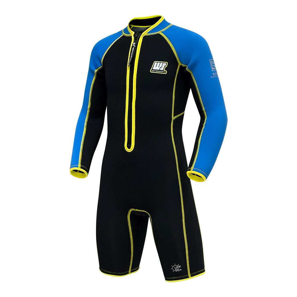 3.5mm 兒童 CR 絨毛內裡游泳連身保暖衣 - 藍/黃