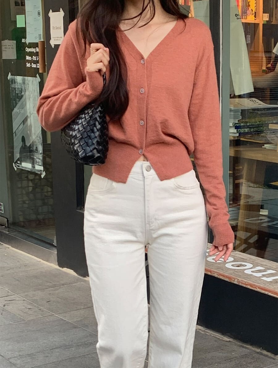 韓國Cherrykoko授權 韓系復古色調混羊毛針織開襟衫