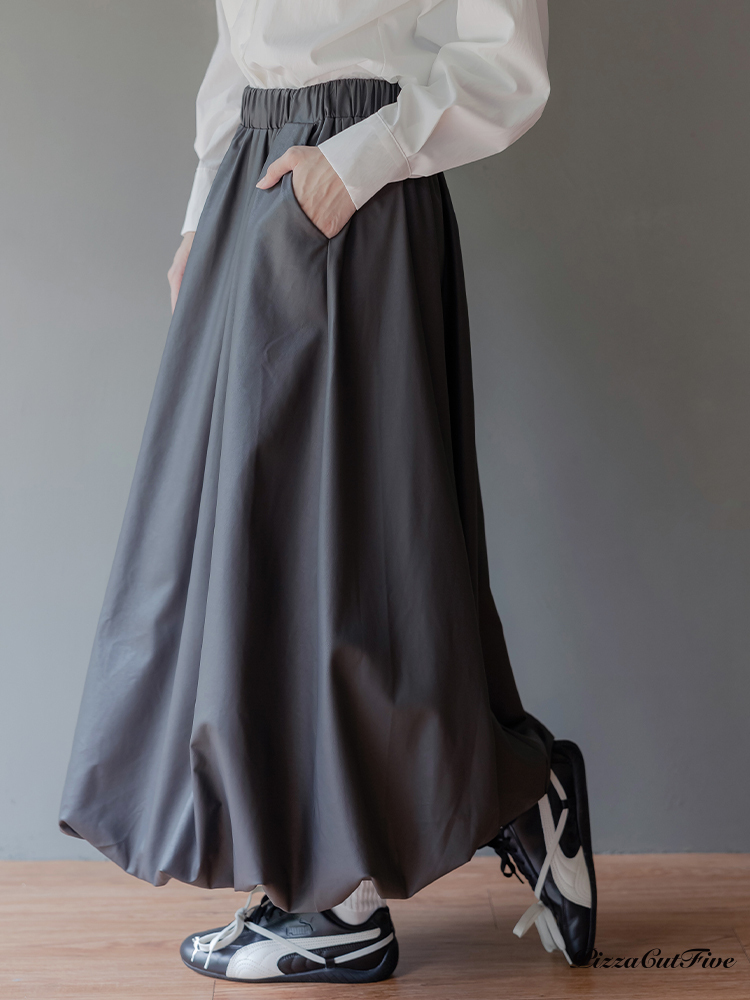 人造皮革泡泡寬版長裙 PizzaCutFive PCF253492009