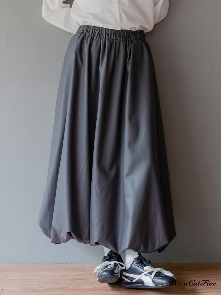 人造皮革泡泡寬版長裙 PizzaCutFive PCF253492009