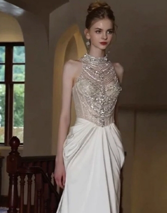 高奢輕婚紗 透膚馬甲式禮服