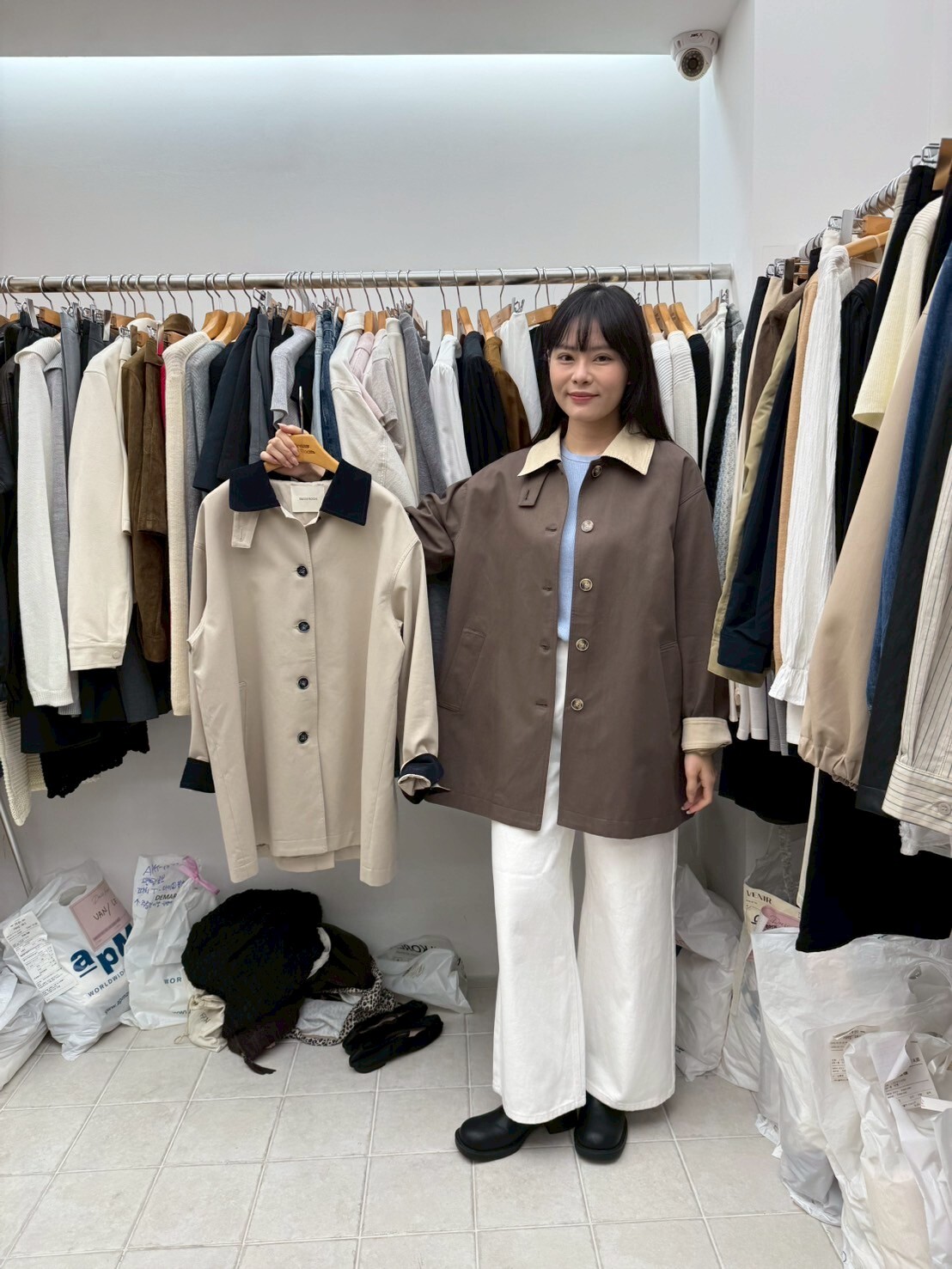 DR5050 撞色翻領口排扣外套