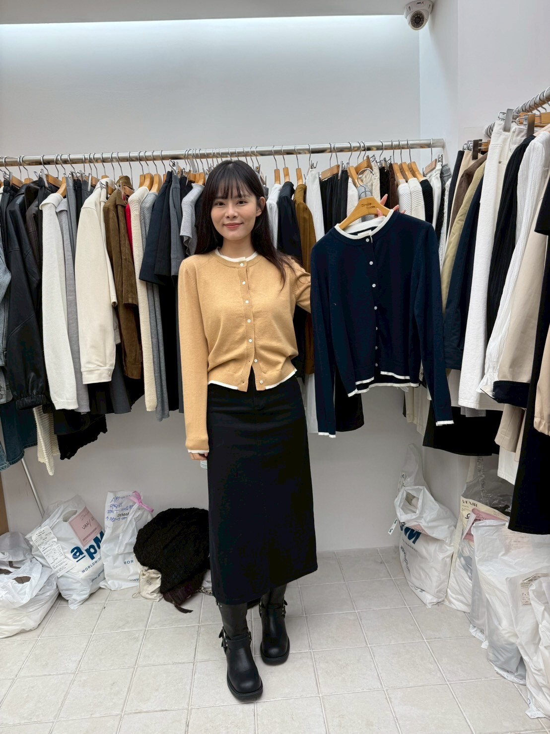 DR5052 拼色圓領排扣羊毛外套