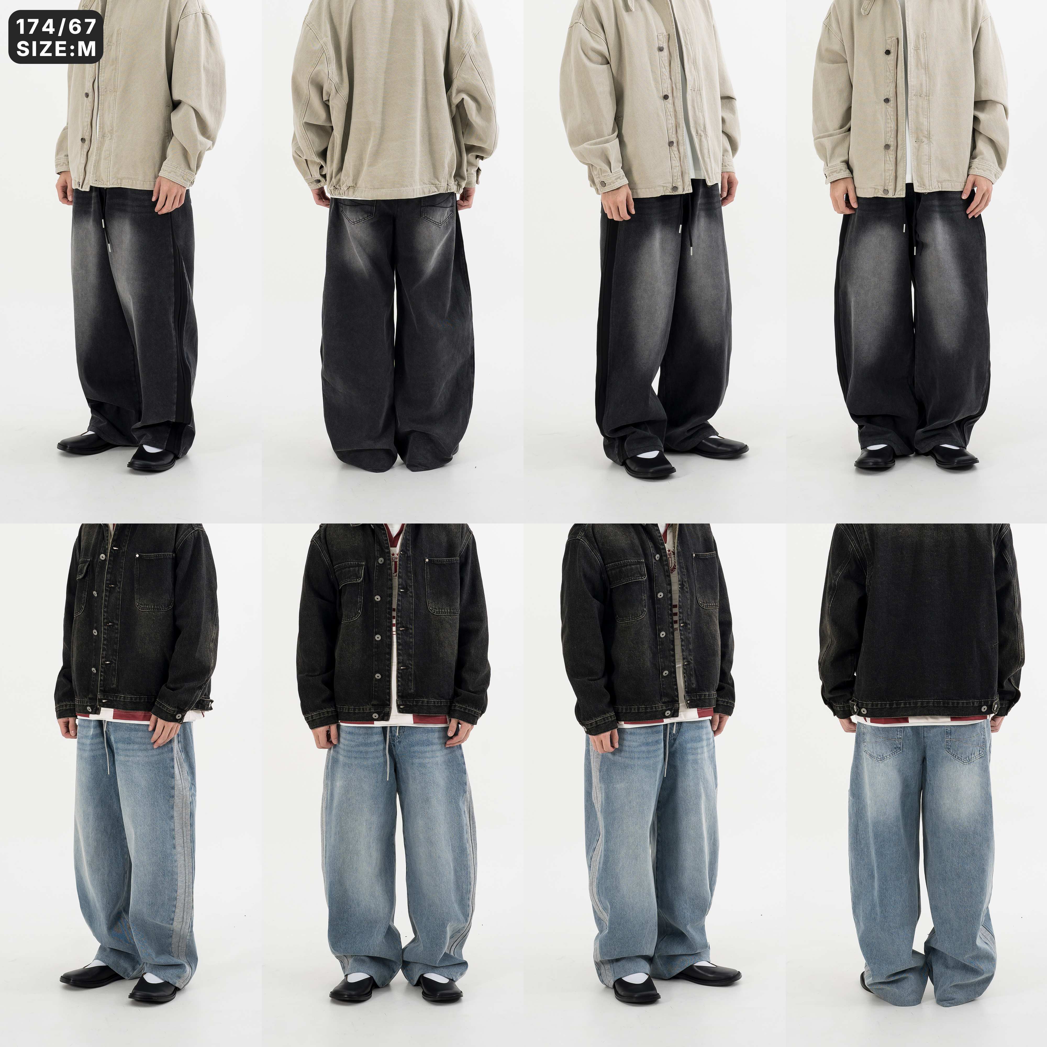 Splicing Denim Jeans 棉布拼接 牛仔長褲 [B-2591]