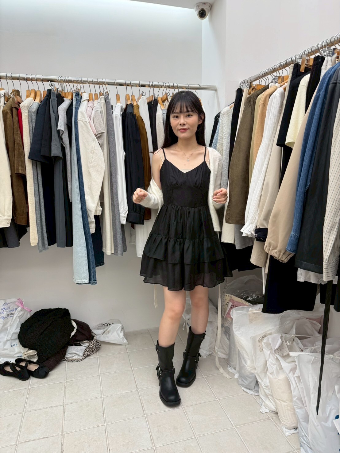 DR5022 吊帶V領層層蛋糕裙