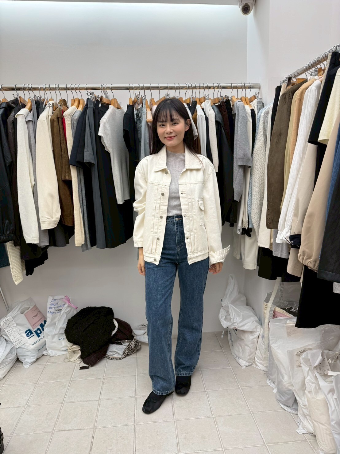 DR5030 純白牛仔棉翻領排扣外套