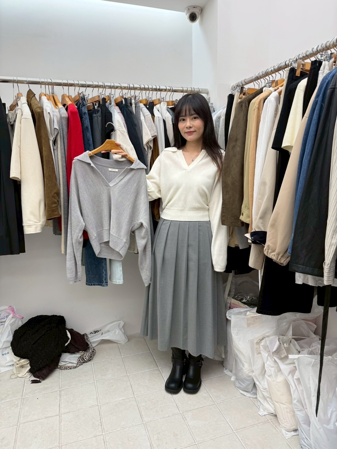 DR5015 開V領翻領收腰長袖上衣