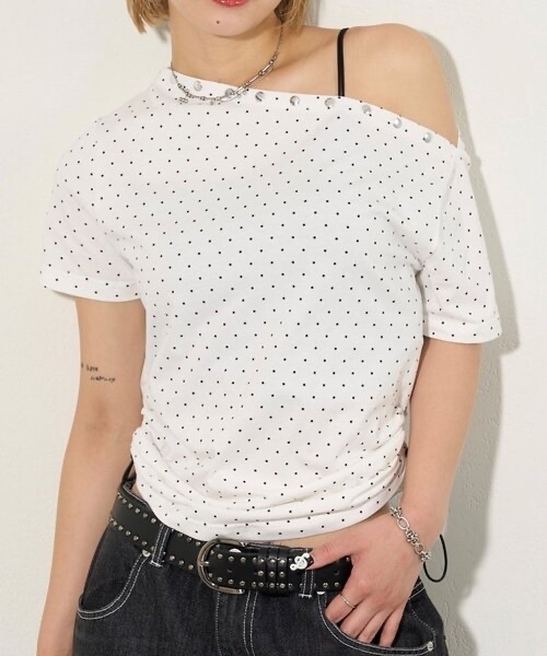 WHO'S WHO gallery / Studded Drawstring One-Shoulder T-Shirt