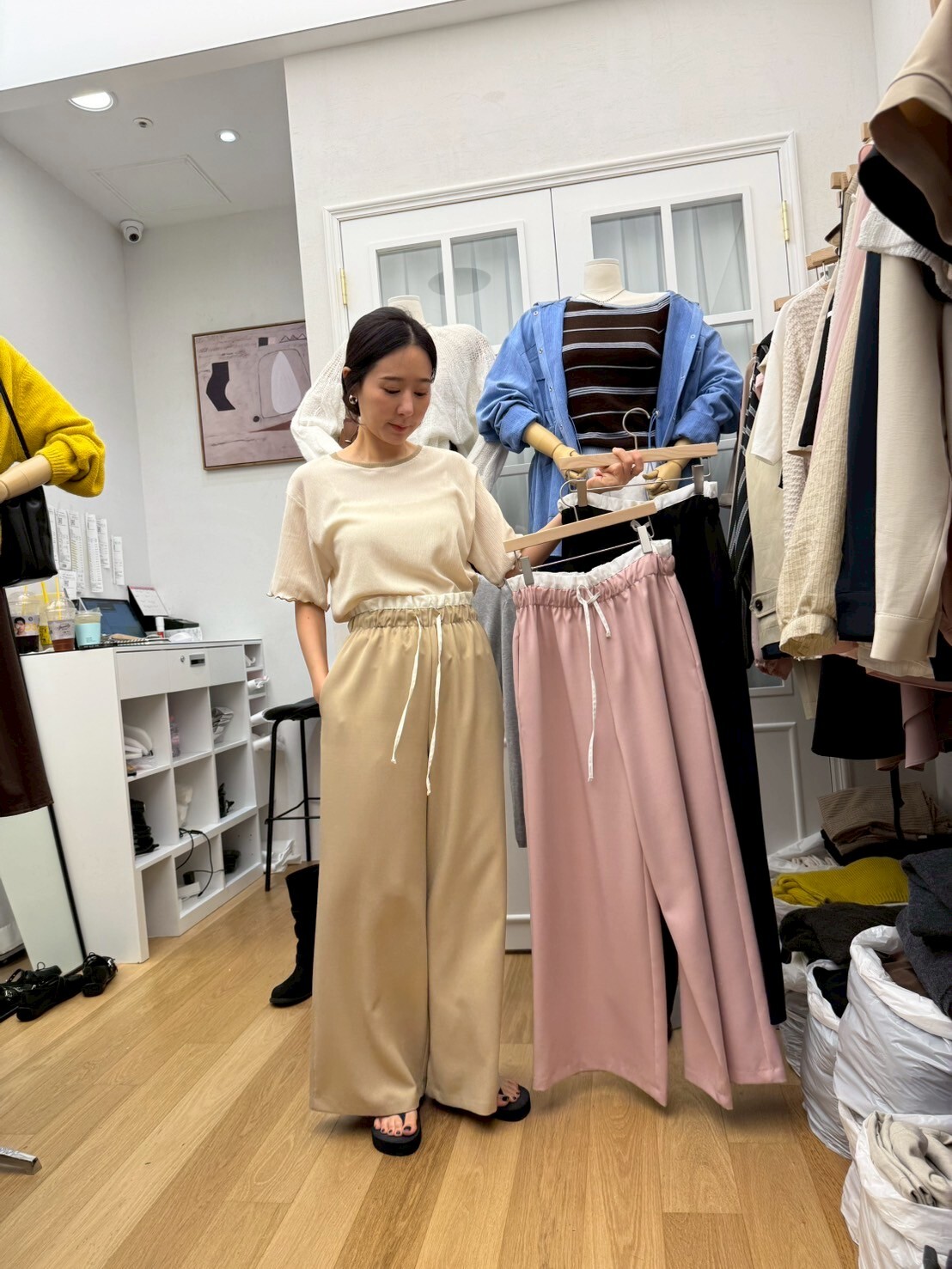 RF5030 橡筋腰拼白邊收腰休閒褲