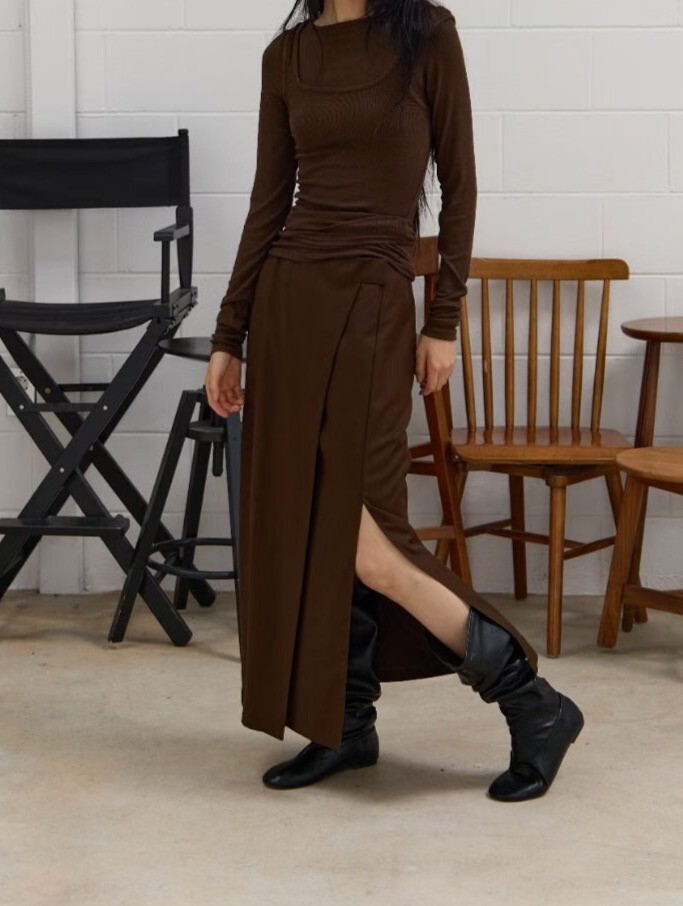 造型斜片開岔長裙