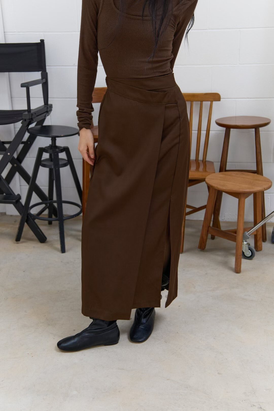 造型斜片開岔長裙