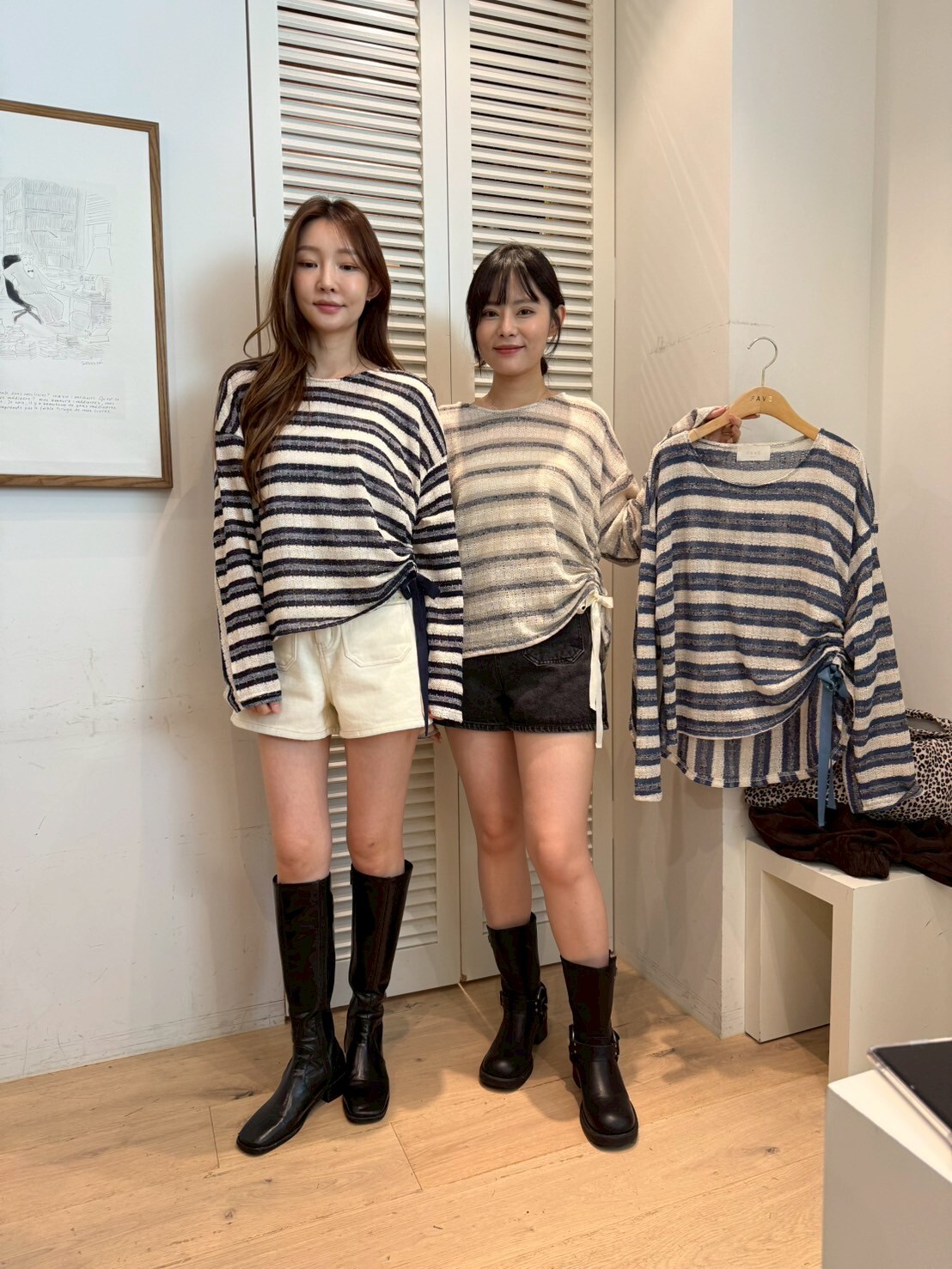 FA5031 前短後長側綁帶條紋長袖上衣