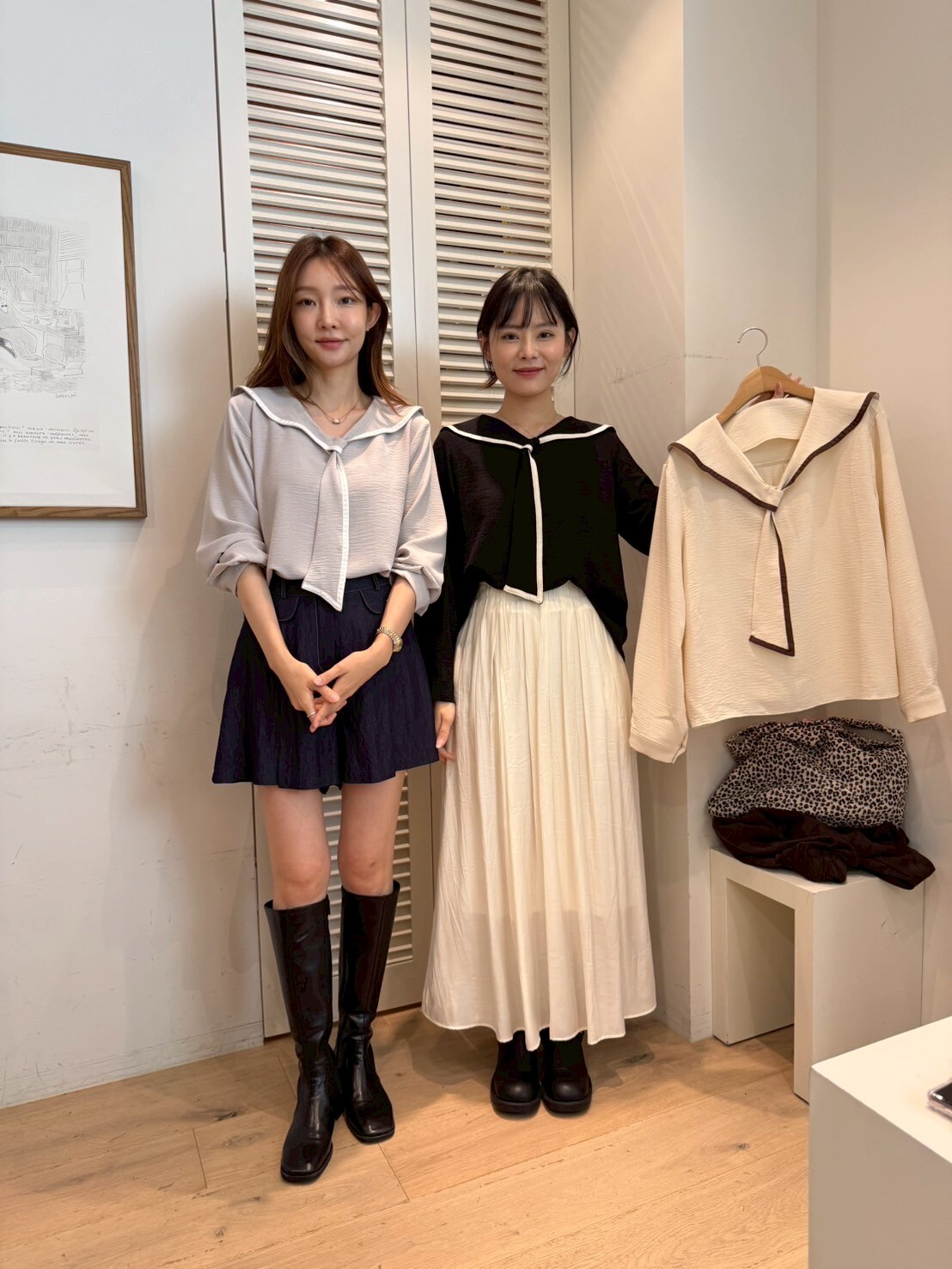 FA5043 拚色邊水手領紋路上衣