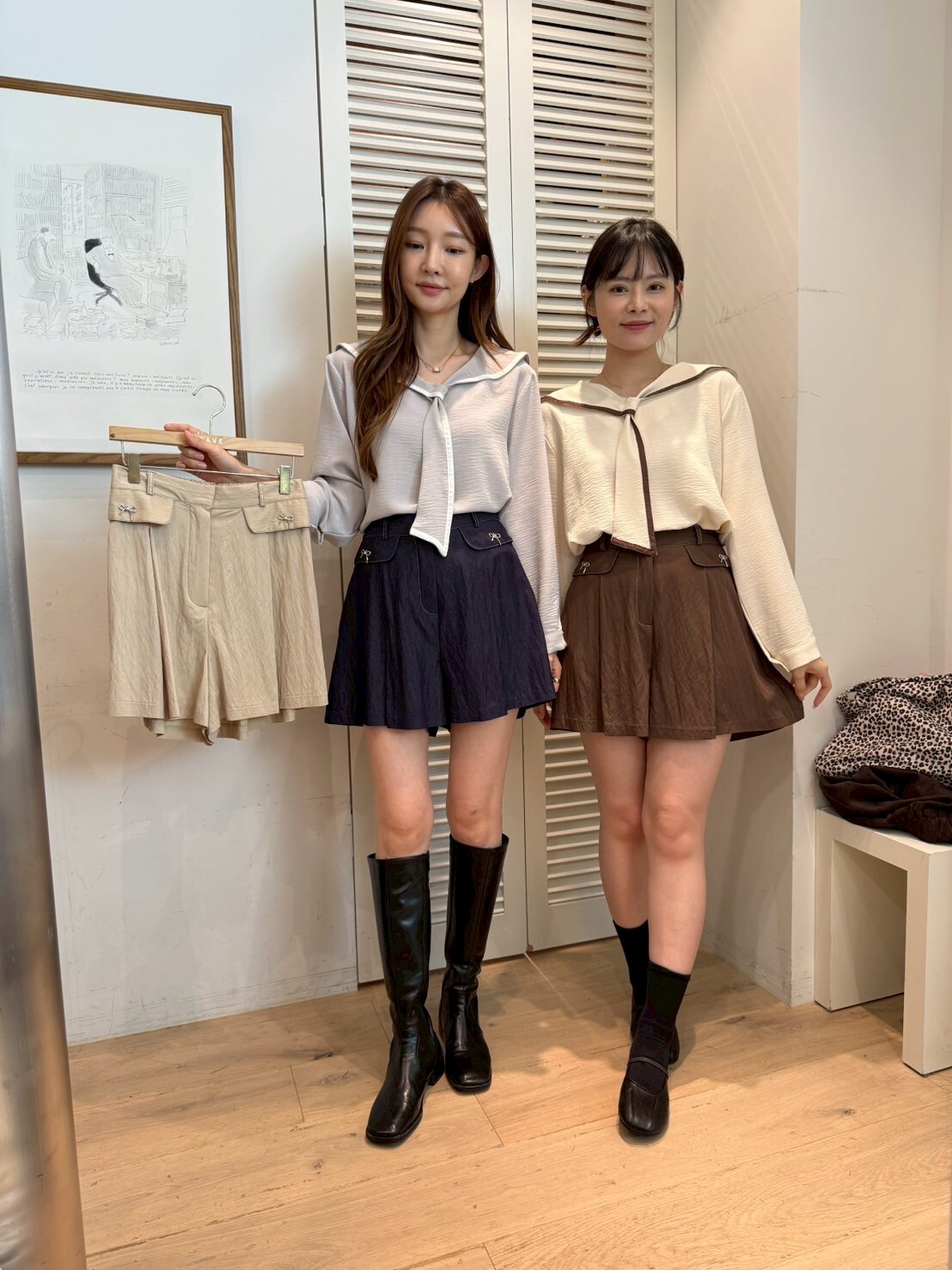 FA5003 後橡筋蝴蝶扣假口袋休閒短褲