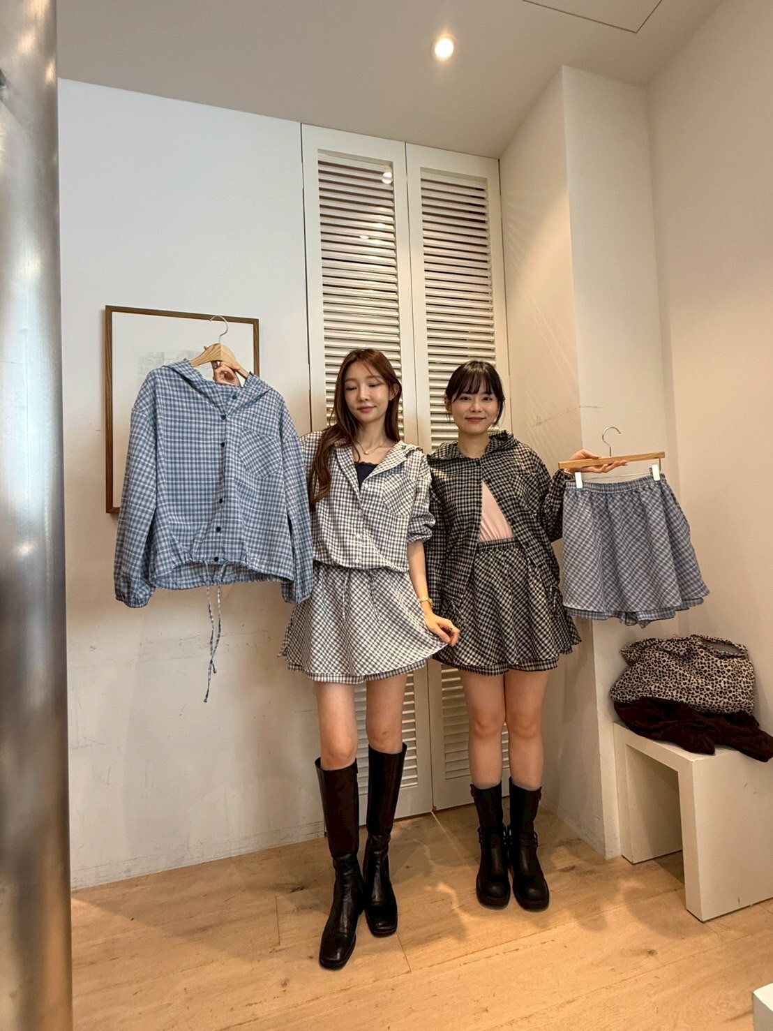 FA5047 格紋雙層短裙褲