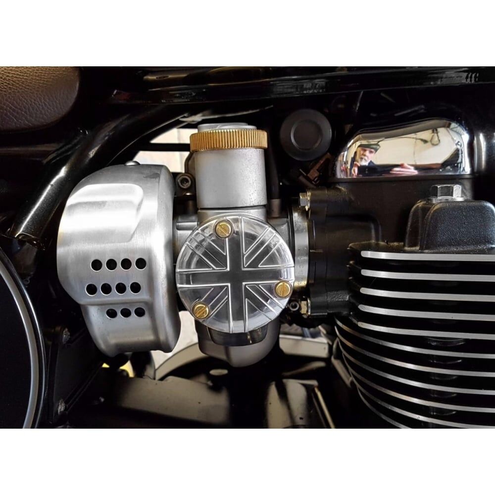Motone TPS Carb/Throttle Body Cover - Pair - Union Jack - Polished