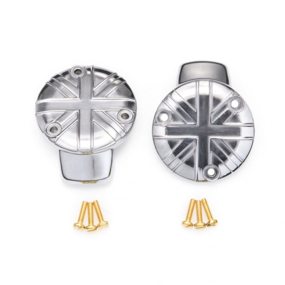 Motone TPS Carb/Throttle Body Cover - Pair - Union Jack - Polished