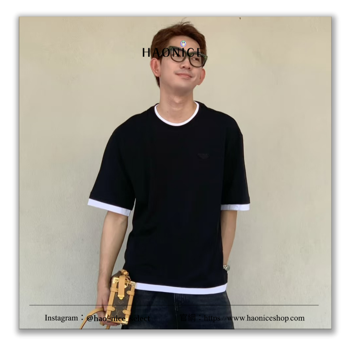 【HAO NICE】100%正品 潮流精品✨Prada經典三角徽章logo黑白撞色 假兩件雙層短袖 短T