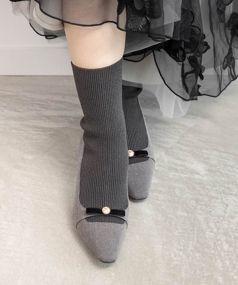 [預購] 折扣RANDA 珍珠蝴蝶結拼接針織靴