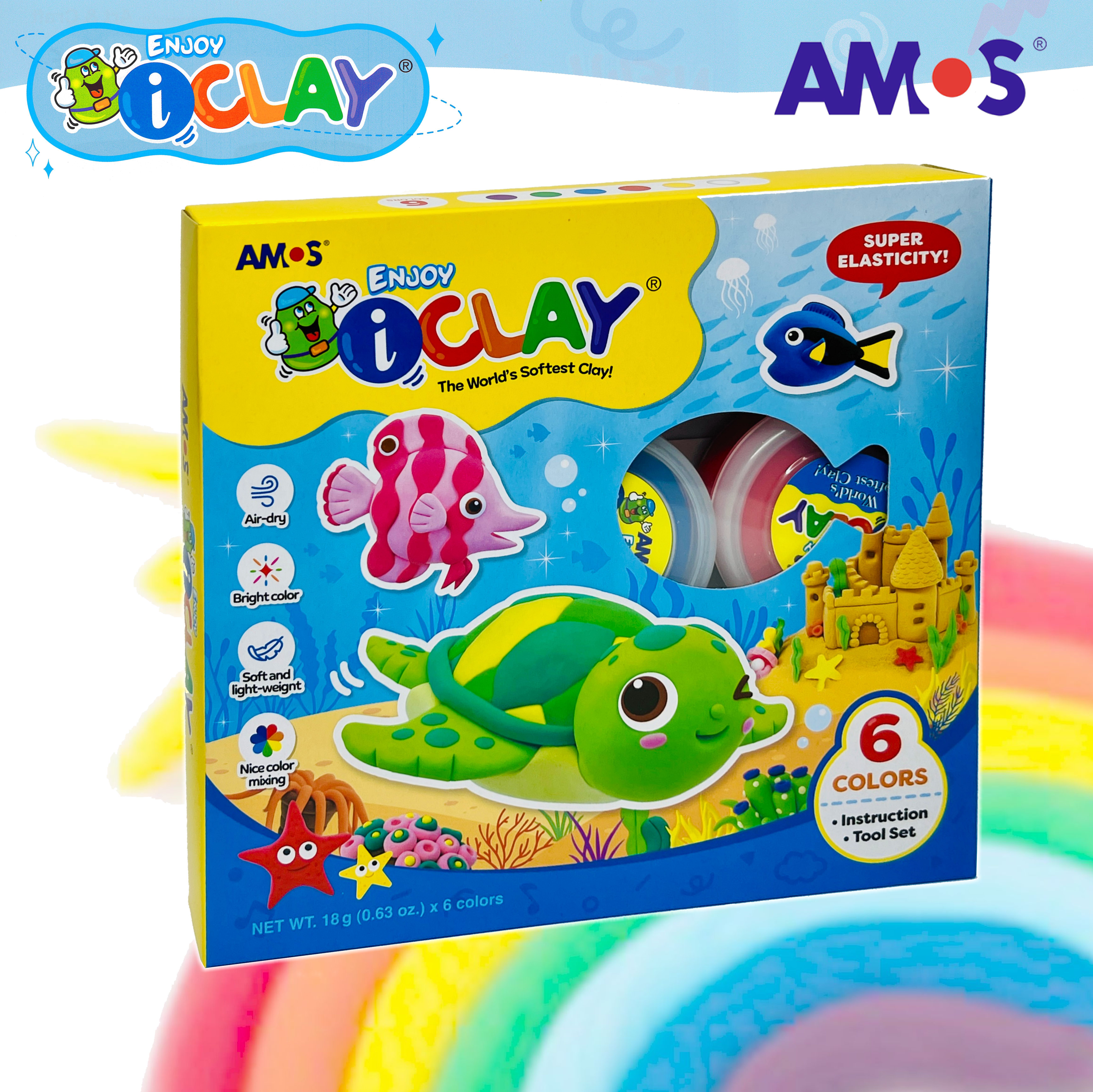 AMOS - 韓國 AMOS iCLAY® 水族館造型 輕黏土, 6色套裝 #IC6PT《香港行貨》- 1 套