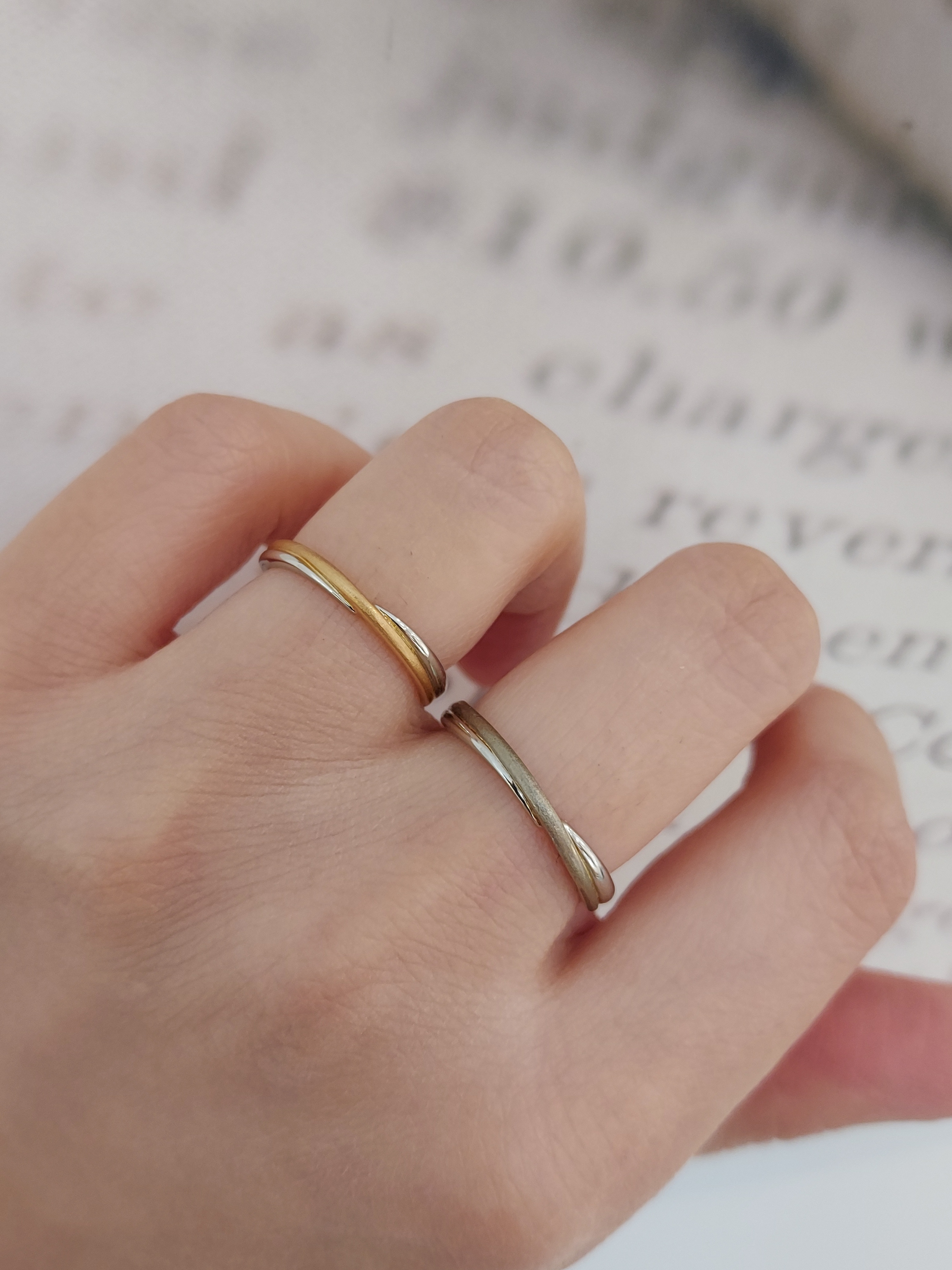 日本PT950鉑金/18K白金/18K黃金天然鑽石結婚戒指 - 運命