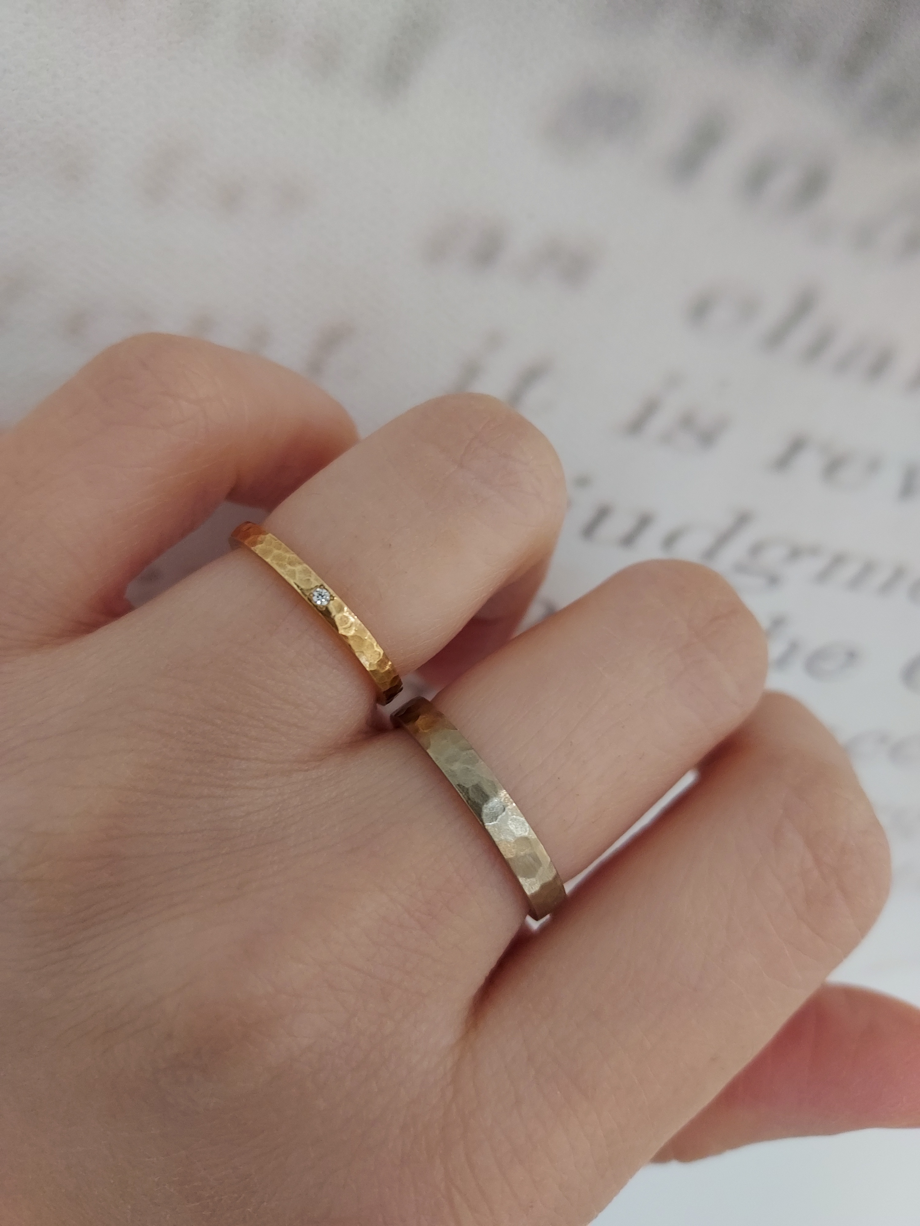 18K白金 / 18K玫瑰金天然鑽石結婚戒指 - 光の環