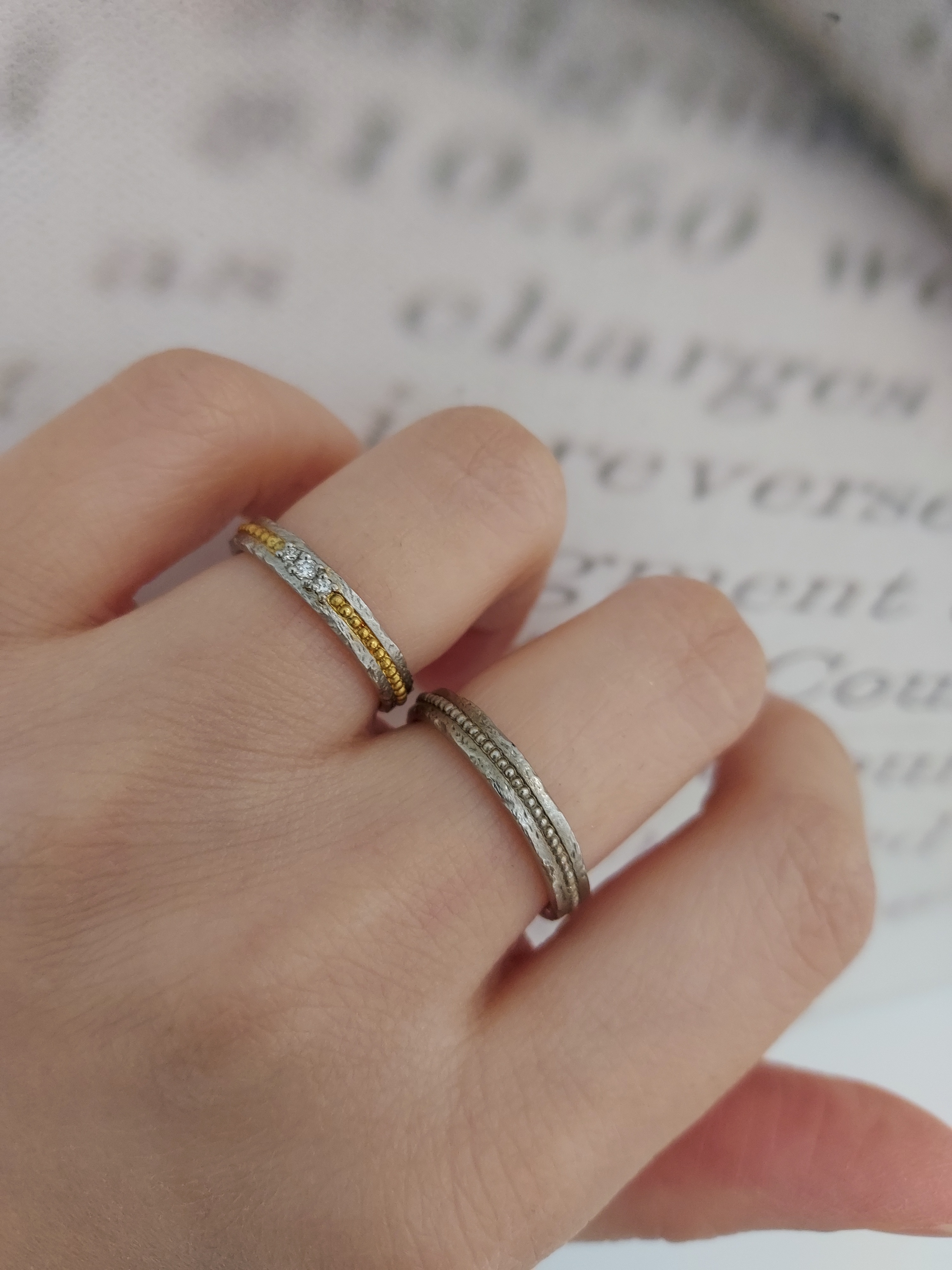 日本PT950鉑金/18K黃金天然鑽石結婚戒指 - 千の粒