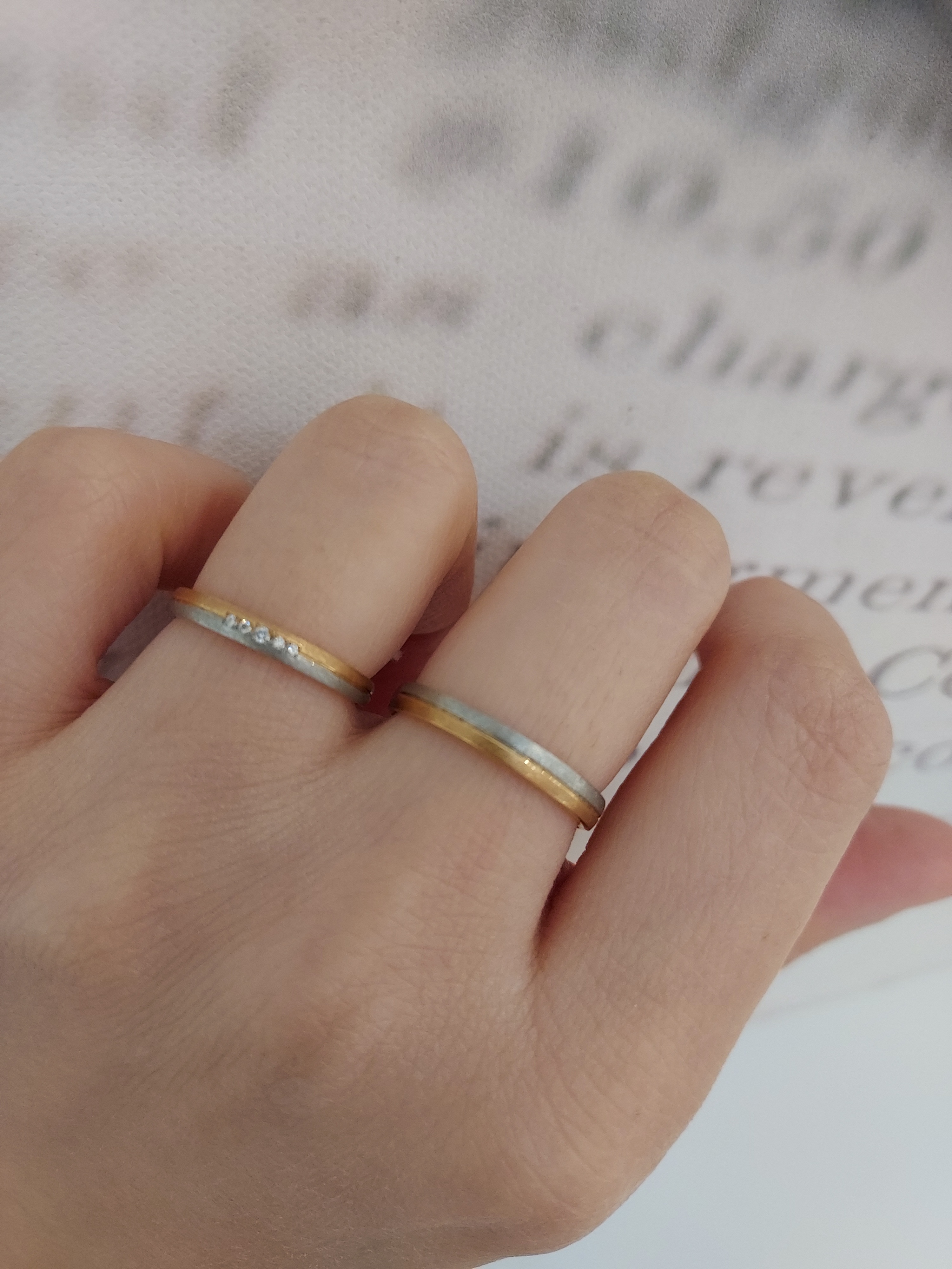 日本PT950鉑金/18K玫瑰金/18K黃金天然鑽石結婚戒指 - 隣あわせ