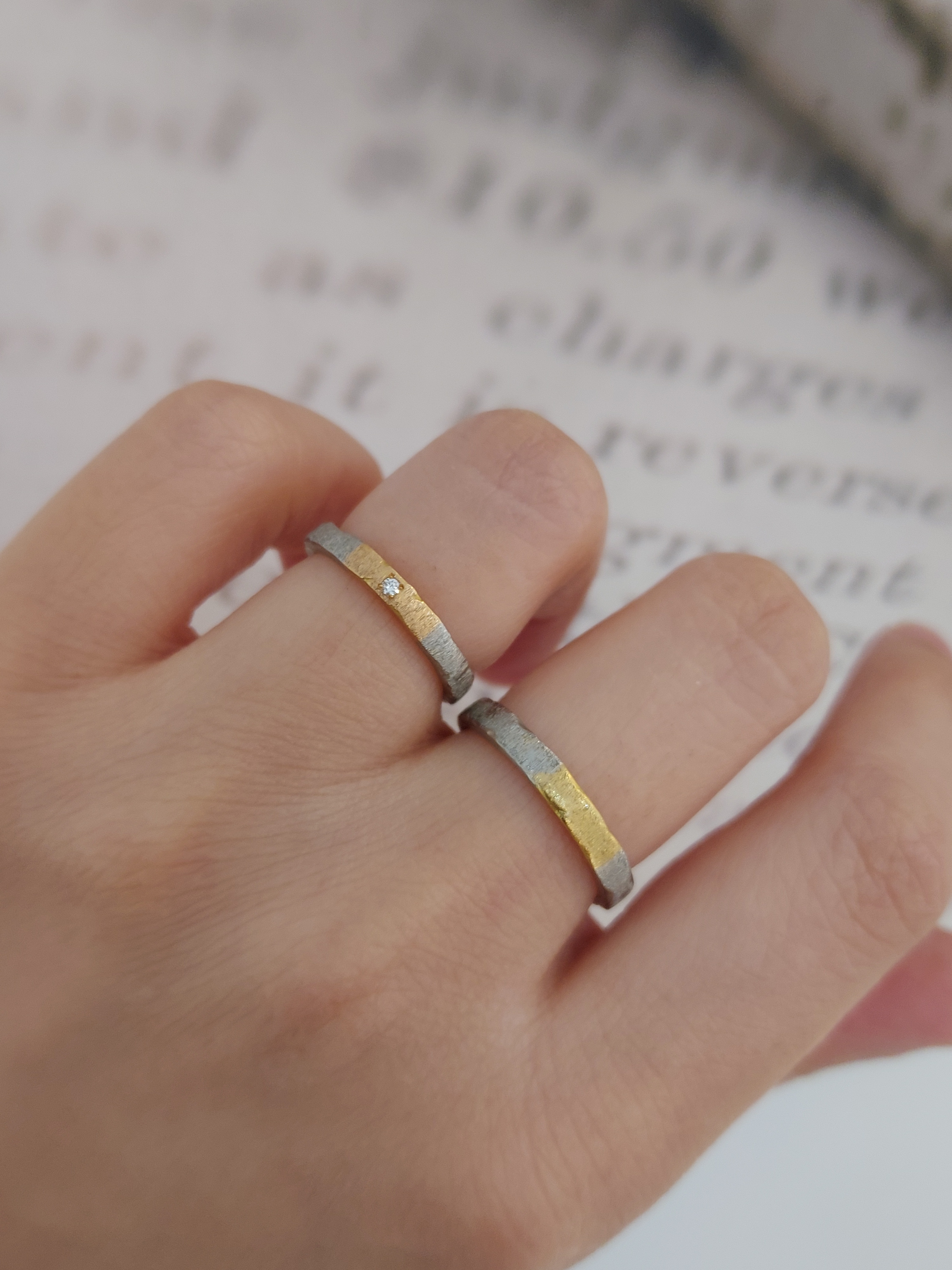 日本PT950鉑金/18K玫瑰金/18K黃金天然鑽石結婚戒指 - 月いろ