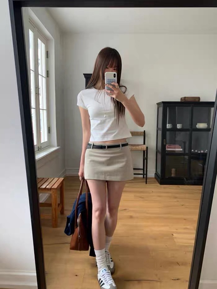 5100085低腰迷你褲裙(不含腰帶) 駝s現貨