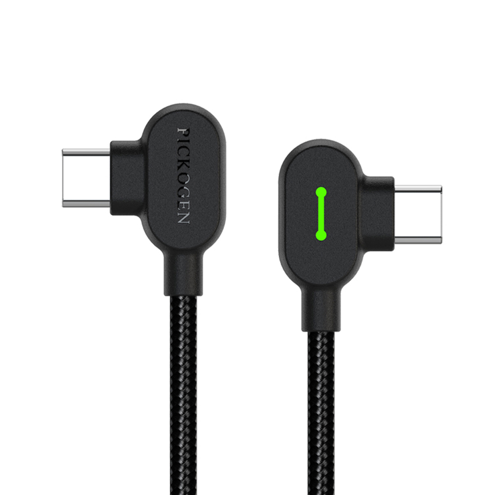 PICKOGEN 雙Type-C/PD充電線傳輸線編織線快充線 LED 安卓 雙彎頭L型 GameFlex 1M
