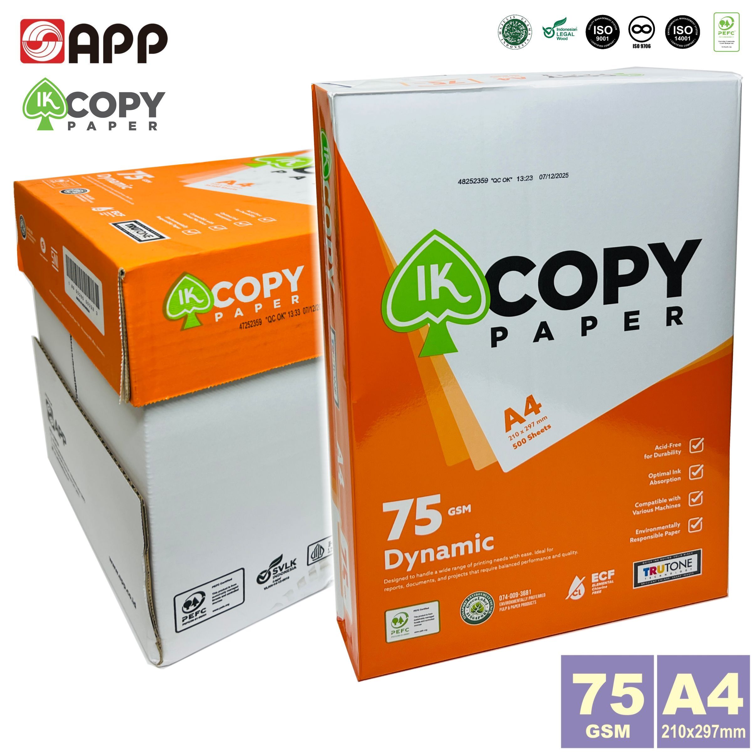 【箱裝】75克 A4 "IK COPY" 白影印紙 (2,500張) 5包 a4紙