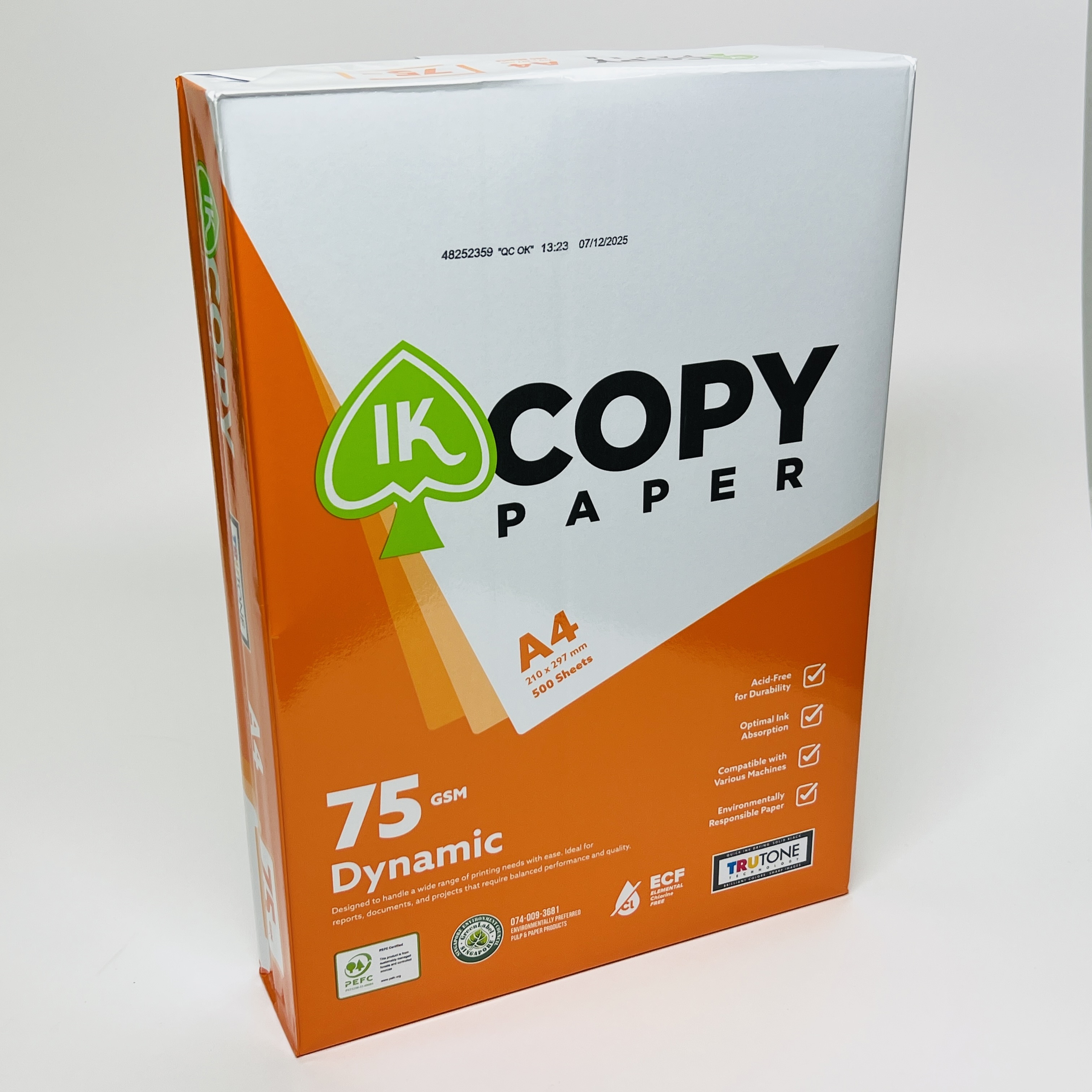 【箱裝】75克 A4 "IK COPY" 白影印紙 (2,500張) 5包 a4紙