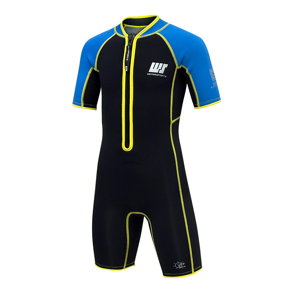 3.5mm 兒童 CR 絨毛內裡游泳連身保暖衣 - 藍/黃