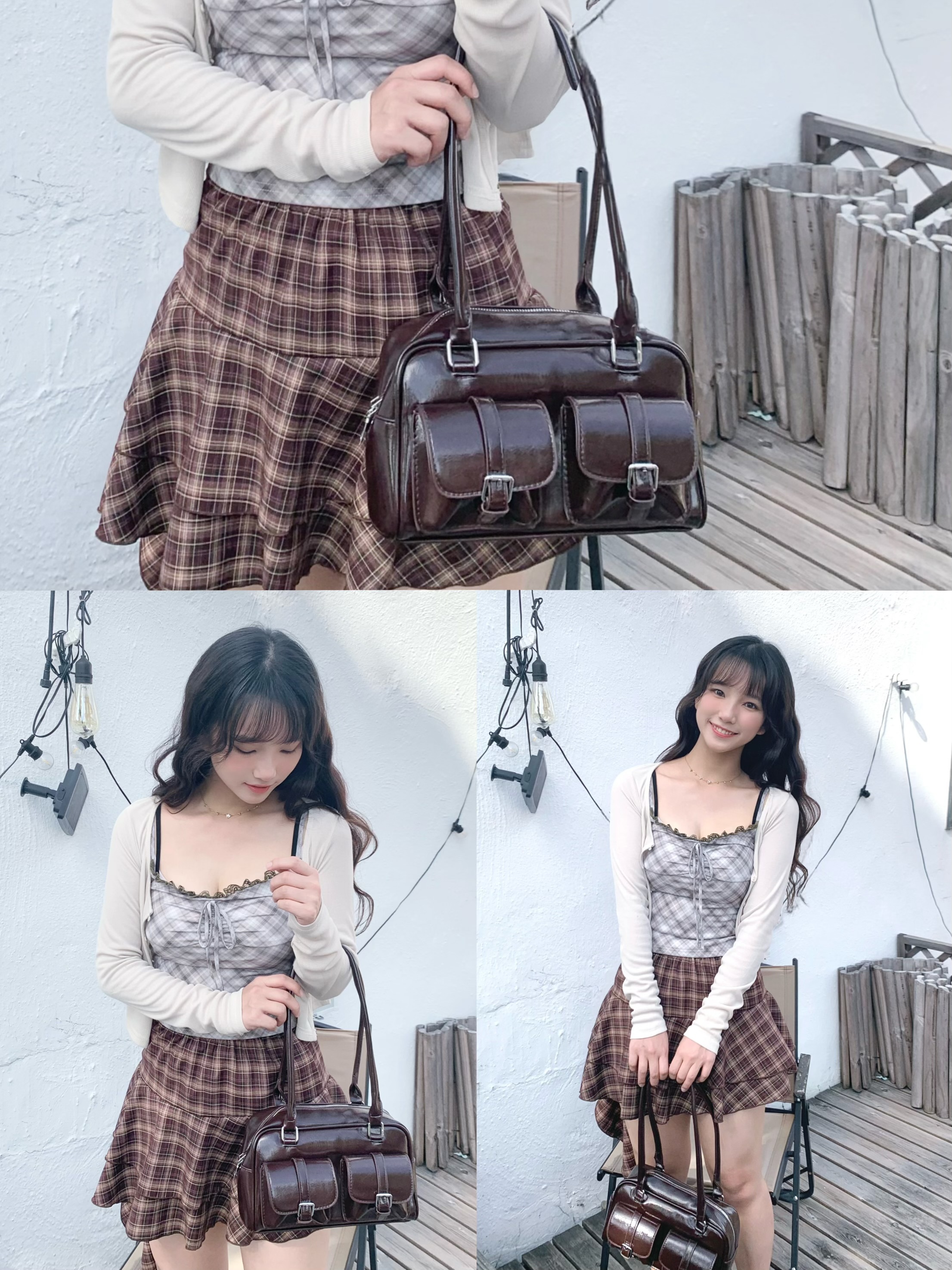 A0249｜學院風雙單扣漆皮保齡球單肩袋子