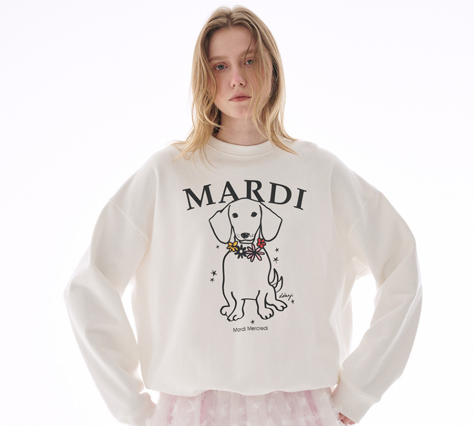 【預購】AKR092002 Mardi 限定款 SWEATSHIRT SWING THE TAIL DDANJI FLOWER NECKLACE MULTICOLOR (WHITE PINK)