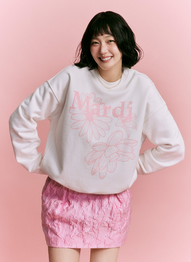 【預購】AKR092003 Mardi SWEATSHIRT TRIPLE FLOWER (WHITE PINK)