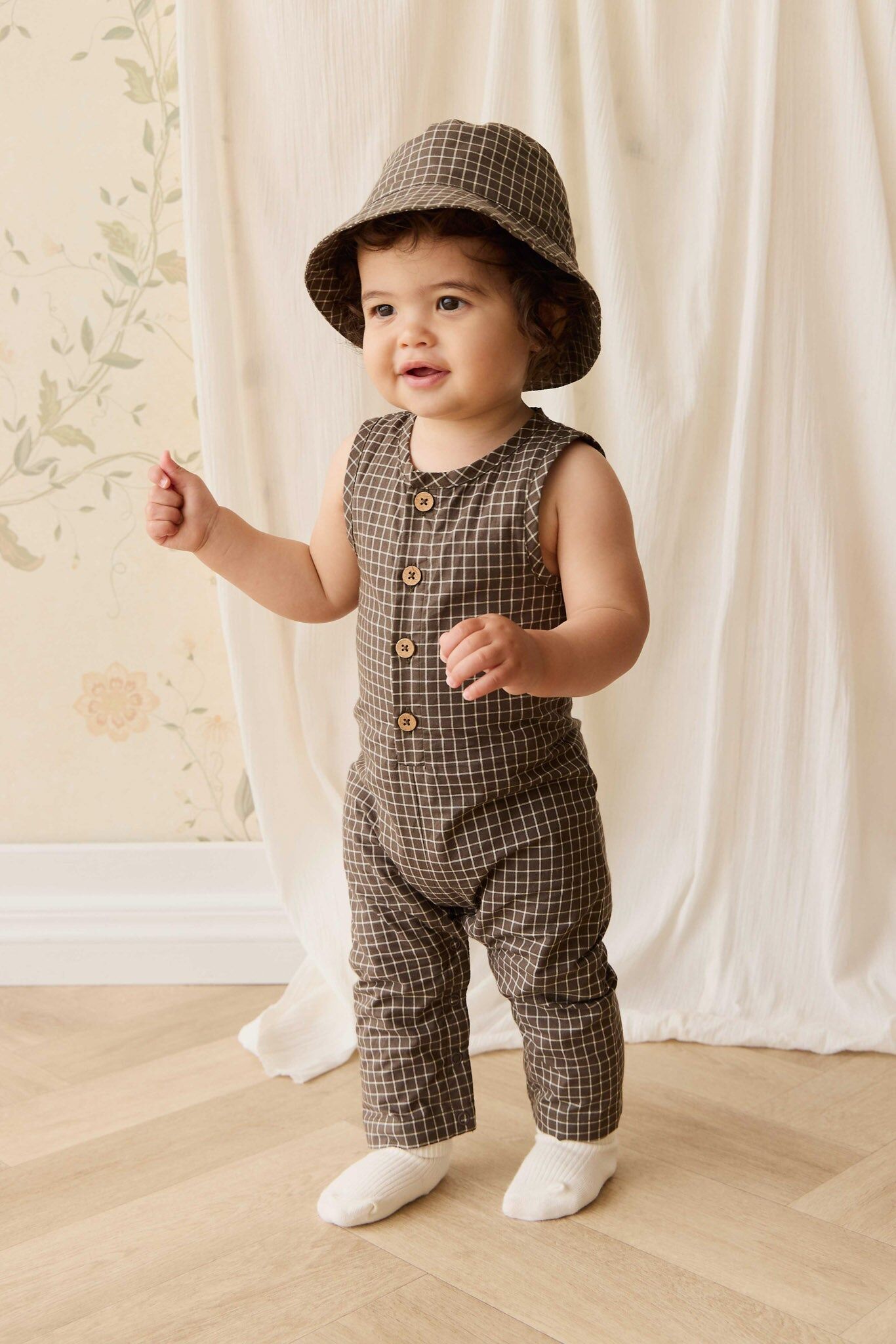 【預購】JAMIE KAY - Organic Cotton Milo Jumpsuit（Coffee Grid）