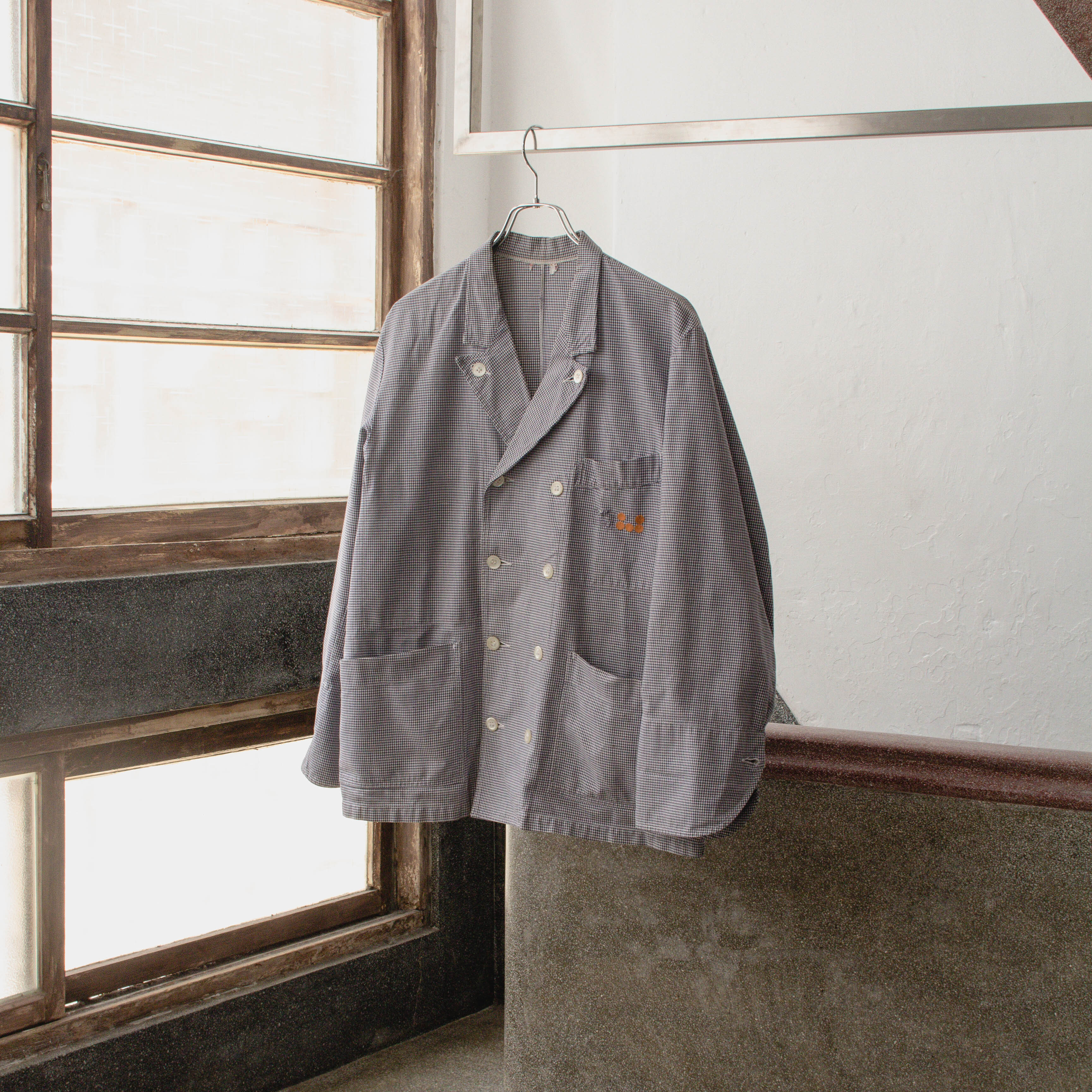 【L'ARCHIVE】 50S FRENCH BUTCHER DOUBLE BREASTED JACKET 法國 淺藍 雙排扣 細格紋 屠夫 外套